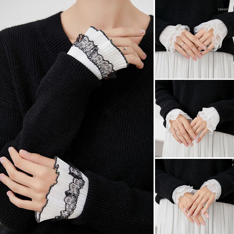 

Knee Pads 1 Pair Korean Women Girls Fake Flared Sleeves Double Layer Lace Pleated Ruched False Cuffs Sweater Blouse Wrist Warmers, Style 2