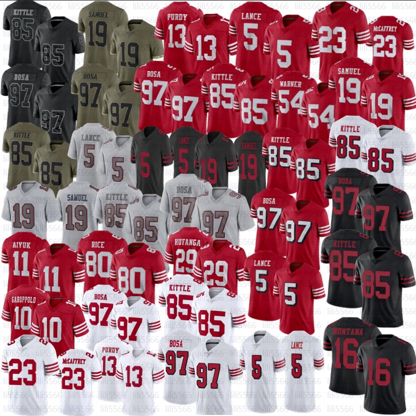 Deebo Samuel Nick Bosa football jersey 49eres Christian McCaffrey Brock Purdy Trey Lance Garoppolo Talanoa Hufanga Aiyuk George Kittle Warner Rice Montana