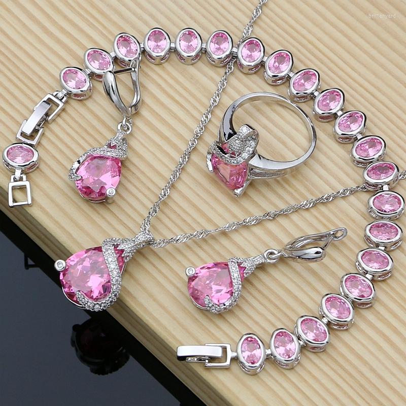 Necklace Earrings Set Romantic Gift 925 Sterling Silver Pink Cubic Zirconia Bracelet Fashion Bridal Wedding Drop, Picture shown
Necklace Earrings Set Romantic Gift 925 Sterling Silver Pink Cubic Zirconia Bracelet Fashion Bridal Wedding Drop, Picture shown