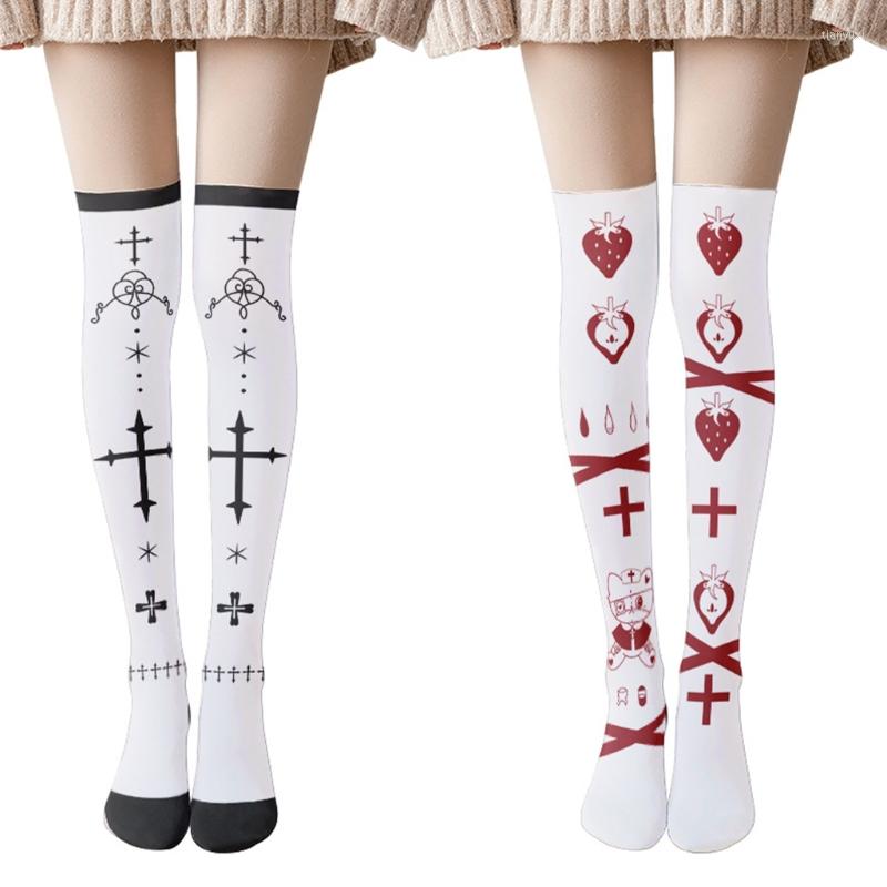 Women Socks 573B Gothic Punk Anime Thigh High Stockings Harajuku Japanese Style Cross Strawberry Printed Lolita Kawaii Cosplay Over
Women Socks 573B Gothic Punk Anime Thigh High Stockings Harajuku Japanese Style Cross Strawberry Printed Lolita Kawaii Cosplay Over
