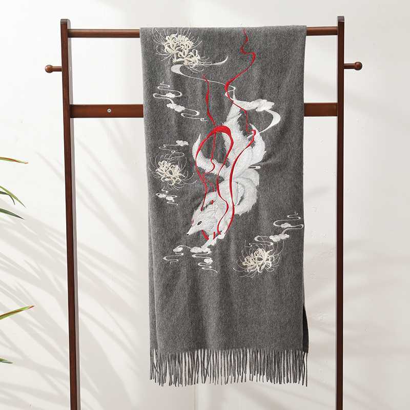 Out of print Scarves Nine Tailed Fox Double Sided Cashmere Embroidered Scarfs Cape Hanfu Accessories For Lovers Winter Three Color Selection
Out of print Scarves Nine Tailed Fox Double Sided Cashmere Embroidered Scarfs Cape Hanfu Accessories For Lovers Winter Three Color Selection