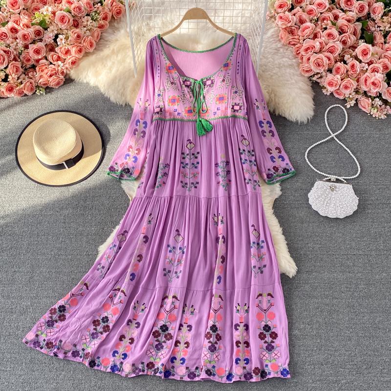 Casual Dresses 2022 Summer Flowers Embroidery Long Dress Women Lace Up O Neck Three Quarter Sleeve Boho Loose Beach Holidays Maxi Female, Black
Casual Dresses 2022 Summer Flowers Embroidery Long Dress Women Lace Up O Neck Three Quarter Sleeve Boho Loose Beach Holidays Maxi Female, Black