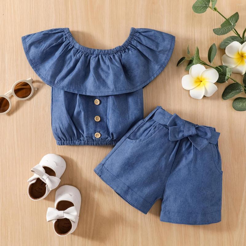 Clothing Sets Toddler Kids Baby Girls Summer Off Shoulder Short T Shirt Tops Denim Bow Shorts 2PCS Outfits Clothes Set Vestidos Infantis, Blue
Clothing Sets Toddler Kids Baby Girls Summer Off Shoulder Short T Shirt Tops Denim Bow Shorts 2PCS Outfits Clothes Set Vestidos Infantis, Blue