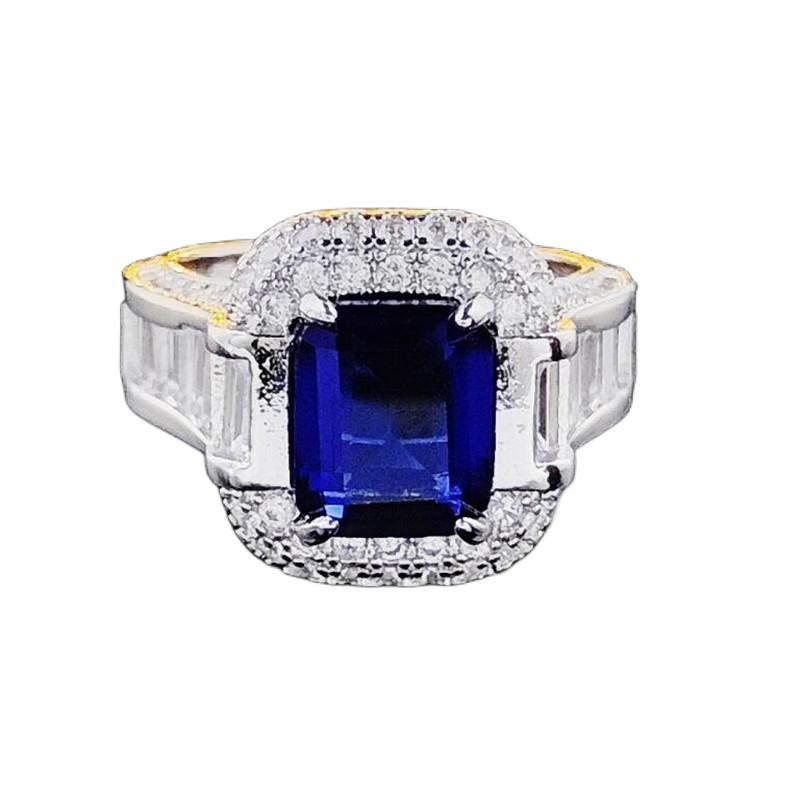 Luxury Jewelry Wedding Rings 925 Sterling Silver Princess Cut Blue Sapphire CZ Diamond Moissanite Party Women Engagement Bridal Ring For Lover Gift