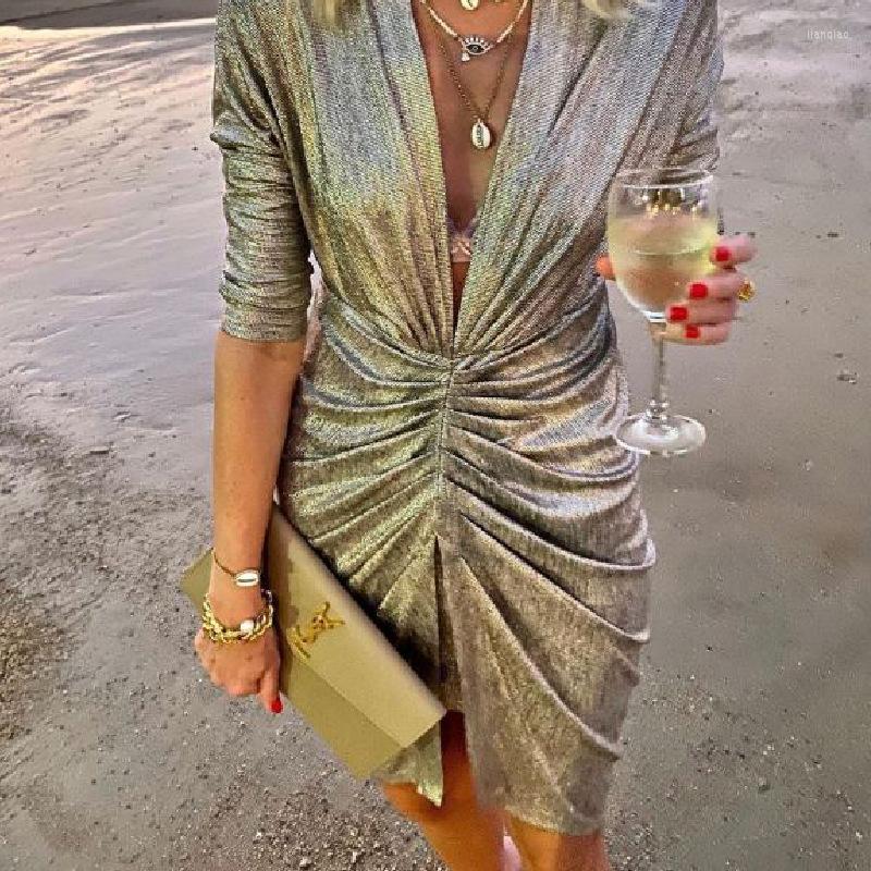 Casual Dresses Elegant Bright Silk Long Sleeve Ruched Mini Dress Women Sexy Deep V Slit Night Club Party Evening Female Autumn Vestidos, Silver
Casual Dresses Elegant Bright Silk Long Sleeve Ruched Mini Dress Women Sexy Deep V Slit Night Club Party Evening Female Autumn Vestidos, Silver