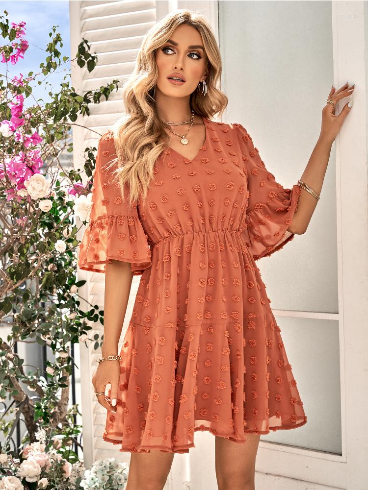 Casual Dresses Polka Dot Summer Mini Dress 2023 V Neck Sexy Robe Seven Flare Sleeve Fashionable Solid Color Boho Elegant Vestidos, Orange
Casual Dresses Polka Dot Summer Mini Dress 2023 V Neck Sexy Robe Seven Flare Sleeve Fashionable Solid Color Boho Elegant Vestidos, Orange