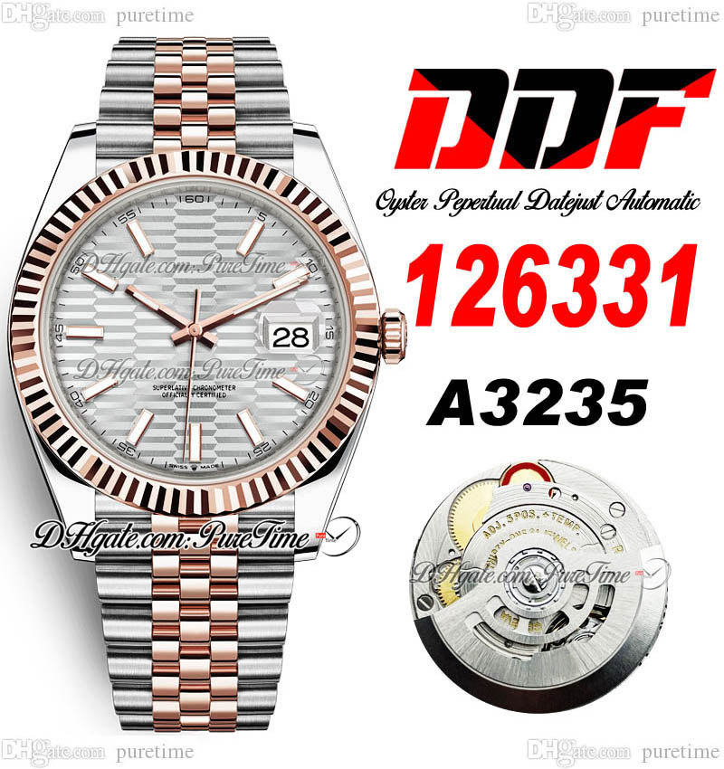 DDF Date 126331 A3235 Automatic Mens Watch 41 Two Tone Rose God Silver Fluted Motif Stick Dial 904L JubileeSteel Bracelet Super Edition Same Series Card Puretime E5
DDF Date 126331 A3235 Automatic Mens Watch 41 Two Tone Rose God Silver Fluted Motif Stick Dial 904L JubileeSteel Bracelet Super Edition Same Series Card Puretime E5