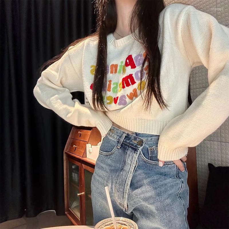 Women's T Shirts GBG1467 Autumn And Winter Korean Version 2022 Design Sense Minority Color Embroidery Short Knitting Long Sleeved Sweater, Black 
Women's T Shirts GBG1467 Autumn And Winter Korean Version 2022 Design Sense Minority Color Embroidery Short Knitting Long Sleeved Sweater, Black