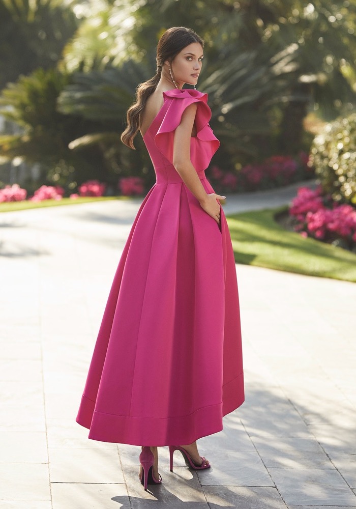 Simple High Low Prom Dresses One Shoulder Ball Gown with Pockets A-Line Pink Satin Short Front Long Back Party Gown Graduation Dress