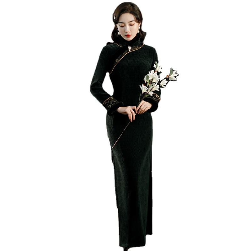 Ethnic Clothing Spring Traditional Chinese Cheongsam For Women Retro Elegant Floral Print Long Dresses Improved Slim ShangHai Bay Cheongsam