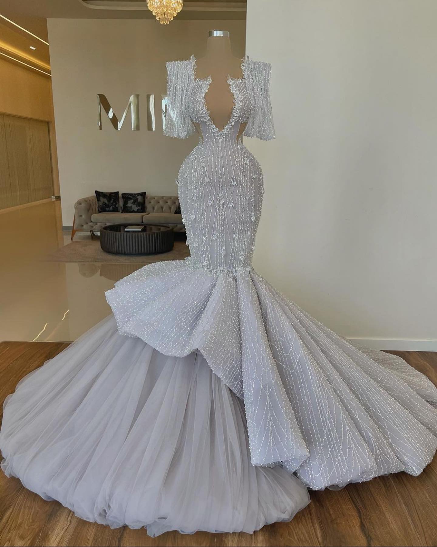 Sparkly Mermaid Wedding Dress For Bride Sequins Deep V Neck Long Sleeve Vestido De Noiva Sereia Bridal Gowns Charming