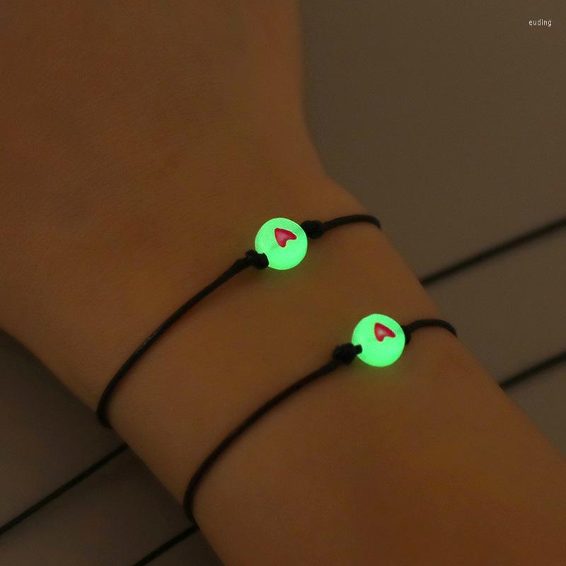 

Charm Bracelets Glow In The Dark Luminous Lucky Beads For Women Men Adjustable Hand Rope Bracelet Friendship Couple Card Jewelry