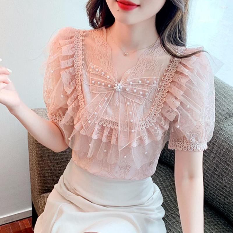 Women' Blouses Elegant Chic Lace Female 2022 Summer Ruffle Fairy Chiffon Shirt Women' Korean Bubble Short Sleeve Beaded Bow Casual Top, Pink
Women' Blouses Elegant Chic Lace Female 2022 Summer Ruffle Fairy Chiffon Shirt Women' Korean Bubble Short Sleeve Beaded Bow Casual Top, Pink