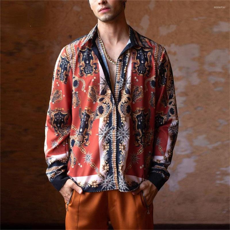 Men' Casual Shirts Men Top Spring And Summer Turn-down Collar Single Breasted Retro Loose Business Vintage Long Sleeve Chain Print Shirt, Picture
Men' Casual Shirts Men Top Spring And Summer Turn-down Collar Single Breasted Retro Loose Business Vintage Long Sleeve Chain Print Shirt, Picture