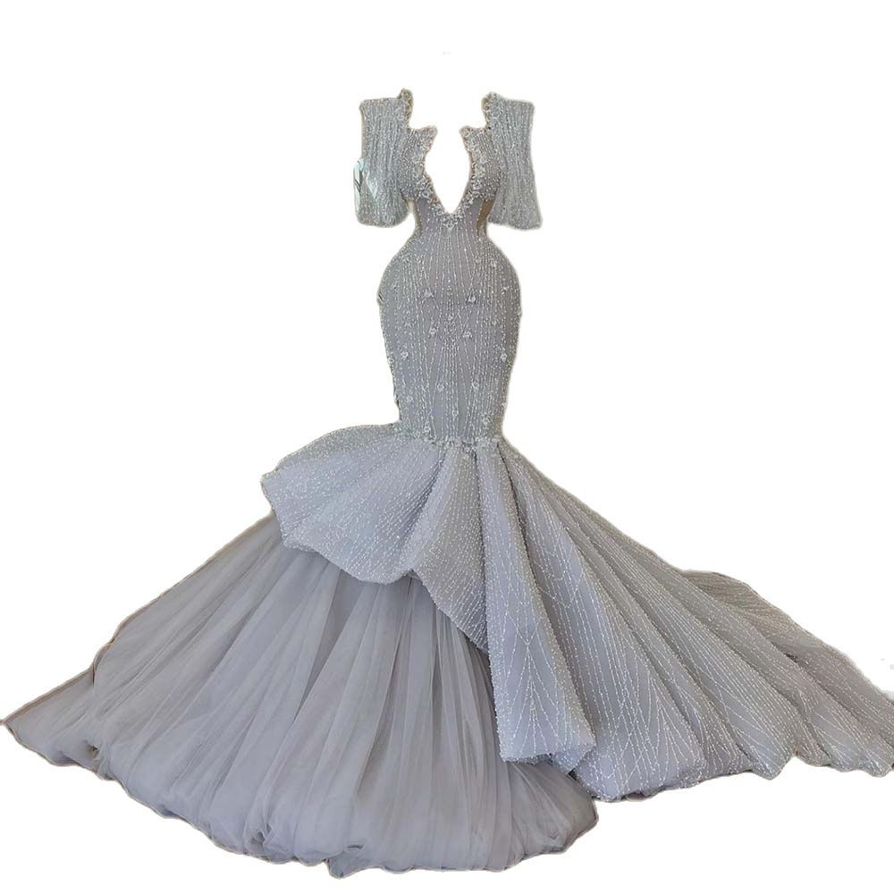 Sparkly Mermaid Wedding Dress For Bride Sequins Deep V Neck Long Sleeve Vestido De Noiva Sereia Bridal Gowns Charming