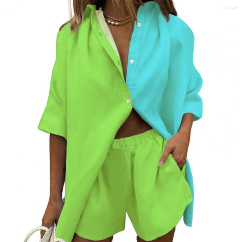 Women' Tracksuits 1 Set Women Shirt Shorts Color Block Loose Summer Single-breasted Wide Leg Two Piece Sets Womens Outifits 2022 For Daily, Blue
Women' Tracksuits 1 Set Women Shirt Shorts Color Block Loose Summer Single-breasted Wide Leg Two Piece Sets Womens Outifits 2022 For Daily, Blue
