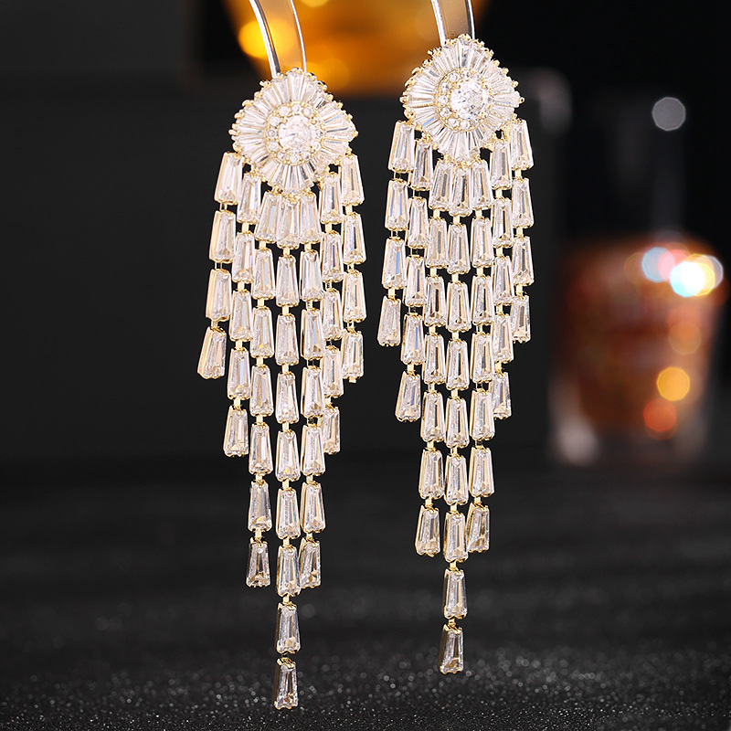 2023 Choucong Brand Dangle Earring Luxury Jewelry 925 Sterling Silver T Princess Cut White Topaz CZ Diamond Gemstones Party Women Wedding Tassels Drop