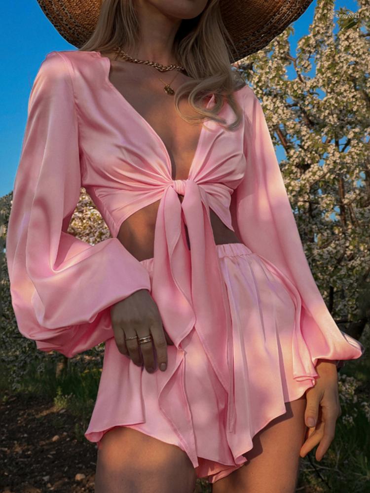 Women' Tracksuits Hirigin Women Casual Loose V Neck Crop Top And Shorts Two Piece Set Female Solid Lace Up Long Sleeve Shirts Tops, Picture shown
Women' Tracksuits Hirigin Women Casual Loose V Neck Crop Top And Shorts Two Piece Set Female Solid Lace Up Long Sleeve Shirts Tops, Picture shown