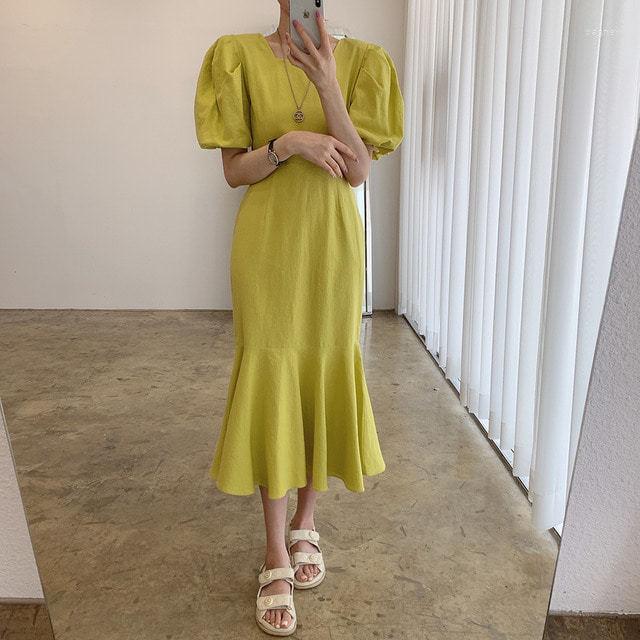 Party Dresses Women' Square Collar Puff Sleeve Waist Slimming Pure Color Cotton And Linen Casual Mermaid Skirt
Party Dresses Women' Square Collar Puff Sleeve Waist Slimming Pure Color Cotton And Linen Casual Mermaid Skirt