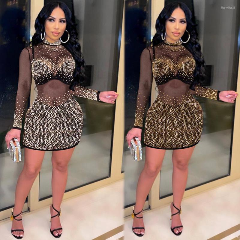 Casual Dresses Sexy Sheer Mesh Drilling Mini Women Dress Elegant Long Sleeve See Through Club Party Bodycon Chirstmas Clothes Robe, Gold dress
Casual Dresses Sexy Sheer Mesh Drilling Mini Women Dress Elegant Long Sleeve See Through Club Party Bodycon Chirstmas Clothes Robe, Gold dress