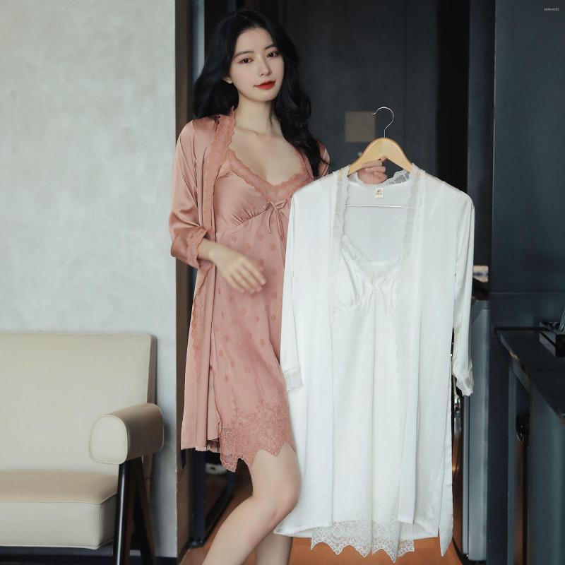 Women's Sleepwear -XXL Lady Embroidery Lace Robe Sets Bride Wedding Lingerie Dressing Bathrobe Gown Sexy Strap Top Nightdress Summer Rayon, Color 1
Women's Sleepwear -XXL Lady Embroidery Lace Robe Sets Bride Wedding Lingerie Dressing Bathrobe Gown Sexy Strap Top Nightdress Summer Rayon, Color 1