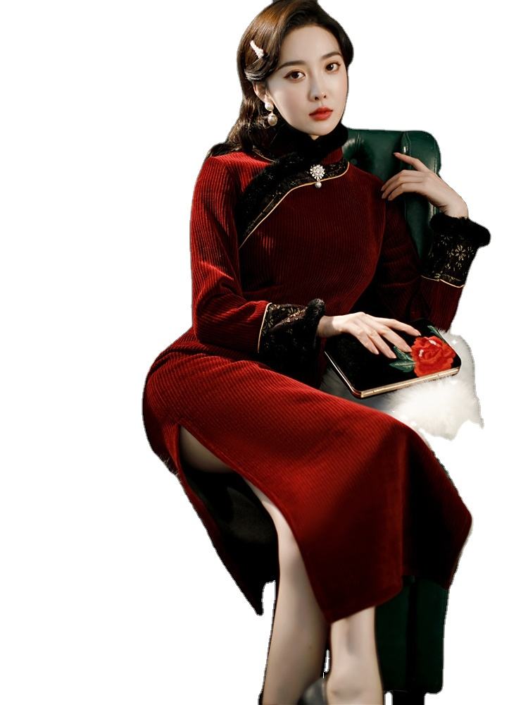 Ethnic Clothing Spring Traditional Chinese Cheongsam For Women Retro Elegant Floral Print Long Dresses Improved Slim ShangHai Bay Cheongsam