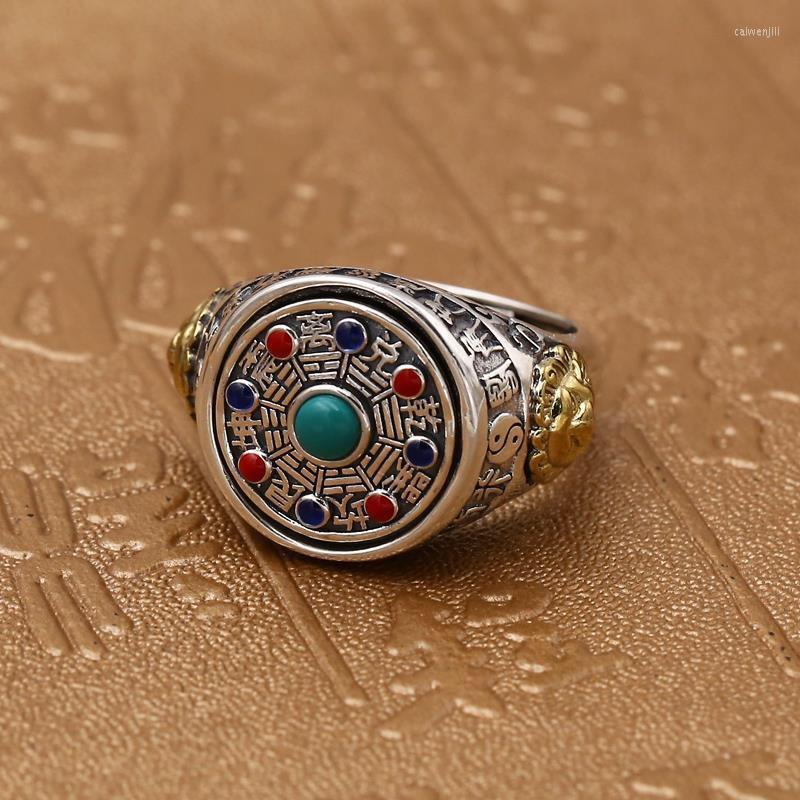 Cluster Rings Men's Tai Chi Gossip Inlaid Turquoise Turning Ring Thai Silver Retro Trendy Index Finger Jewelry
Cluster Rings Men's Tai Chi Gossip Inlaid Turquoise Turning Ring Thai Silver Retro Trendy Index Finger Jewelry