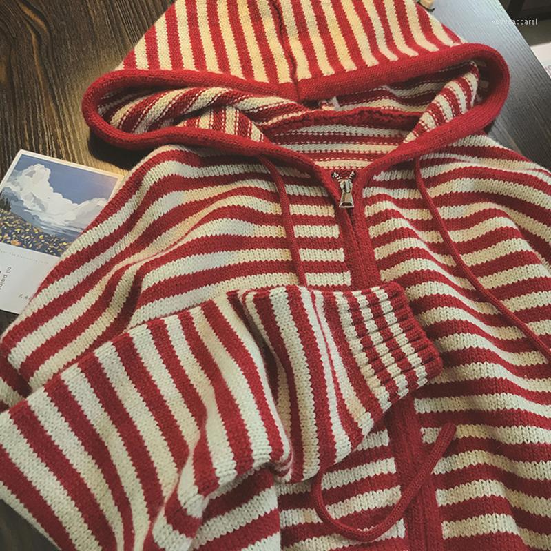 Women's Knits Korean Fashion Stripes Hooded Knit Cardigan Woman Red Loose Casual Autumn Winter Sweater Zipper Coat Oversized Long Sleeve Top
Women's Knits Korean Fashion Stripes Hooded Knit Cardigan Woman Red Loose Casual Autumn Winter Sweater Zipper Coat Oversized Long Sleeve Top
