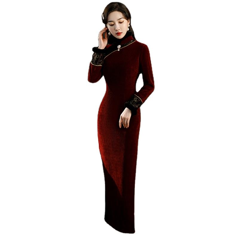 Ethnic Clothing Spring Traditional Chinese Cheongsam For Women Retro Elegant Floral Print Long Dresses Improved Slim ShangHai Bay Cheongsam