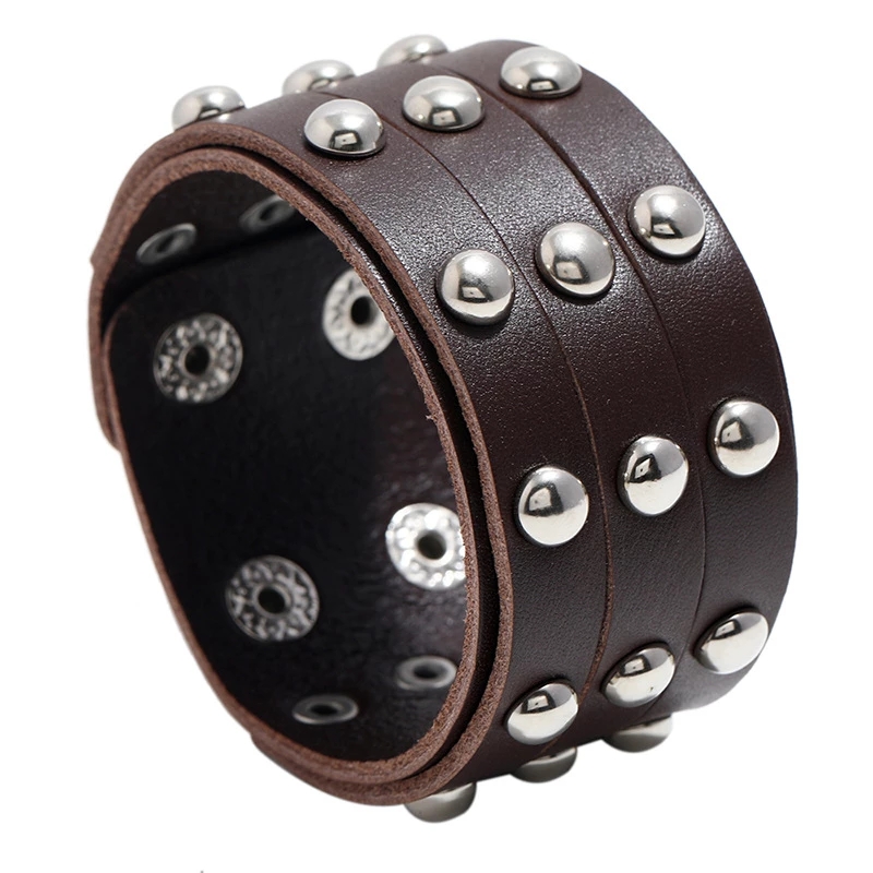 Charm Bracelets 2023 New Fashion Leather Wide Cuff Bangles Punk Vintage Black Coffee Couple For Men Jewelry Bracelets