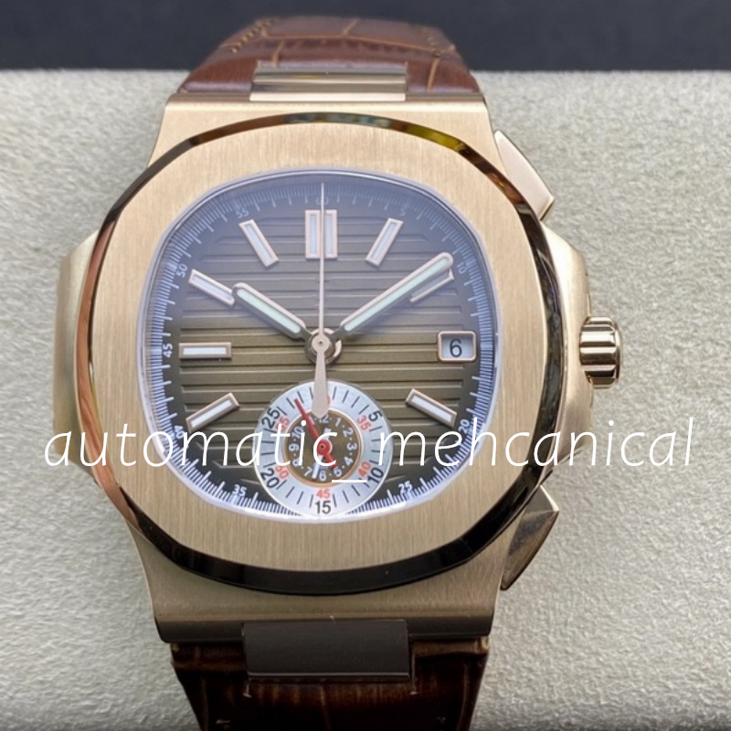 3K Factory Mens Watch 40.5mm Rose Gold Chronograph Ref.5980 CH28520 Movement Date Automatic Mechanical Watches Eta Brown Genuine Lether Sport Wristwatches