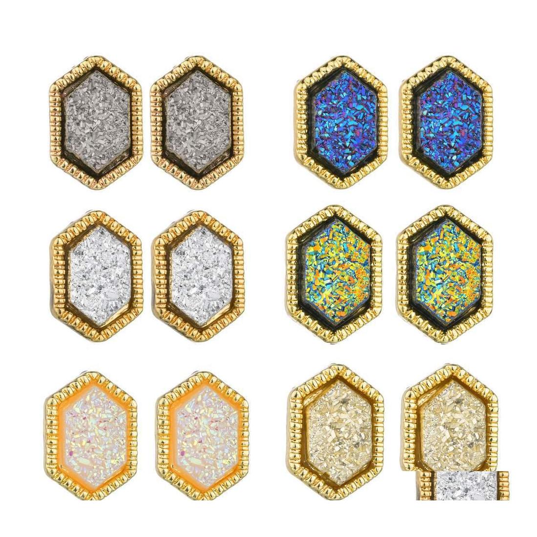 Stud Women Hexagon Druzy Drusy Earrings Golden Plated Mini Gold Purple Resin Studs Earring Christmas Gift Drop Delivery Jewelry Dhdoi
Stud Women Hexagon Druzy Drusy Earrings Golden Plated Mini Gold Purple Resin Studs Earring Christmas Gift Drop Delivery Jewelry Dhdoi