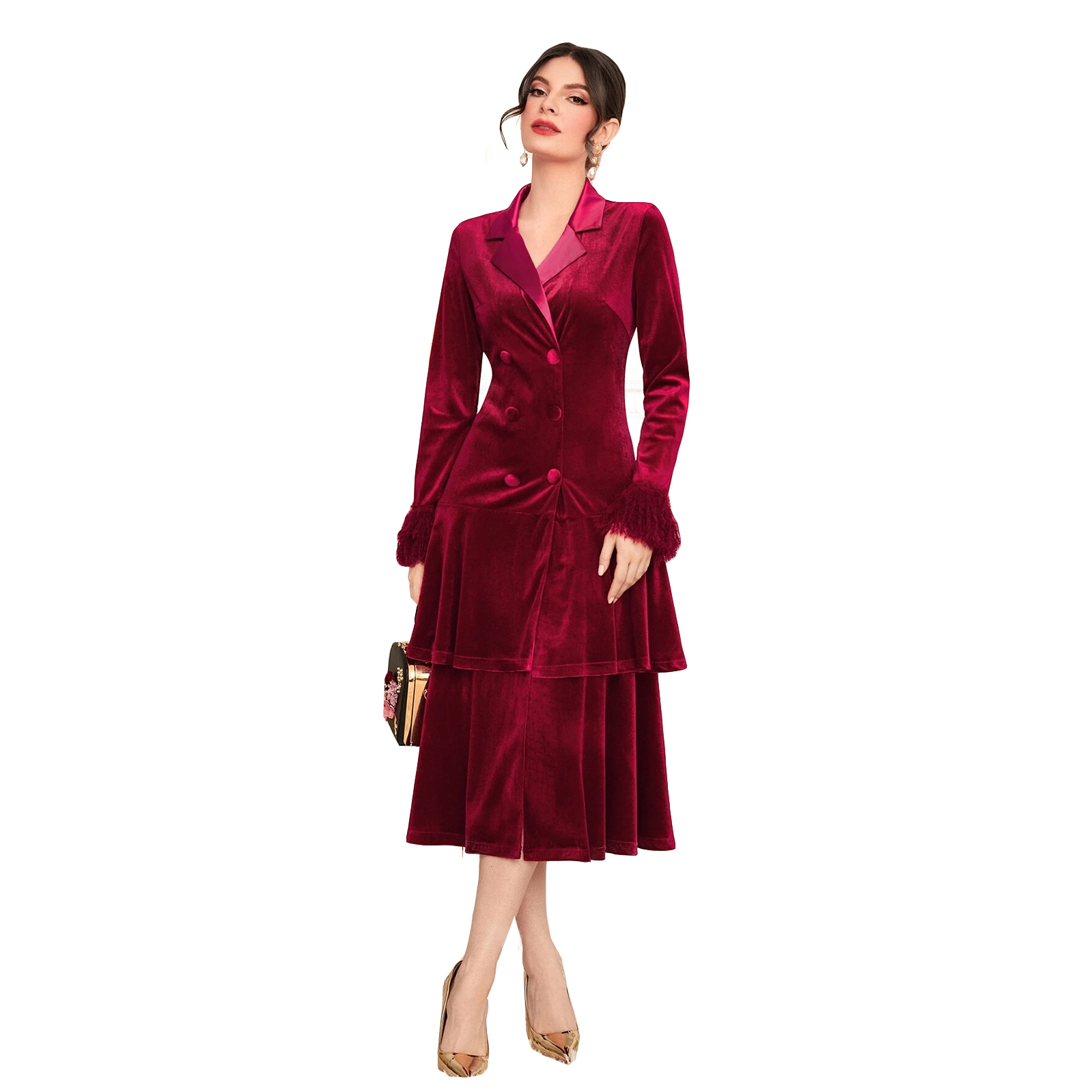 Burgundy Velvet Women Dress Suits V Neck Evening Party Ladies Tuxedos For Wedding Two Pieces Jacket And Skirt