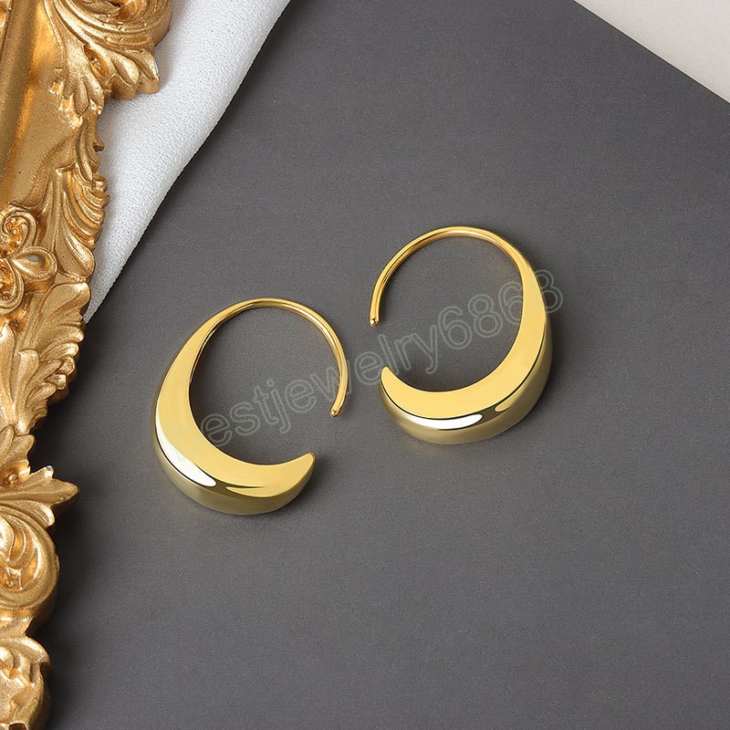 Gold Plated Chic Huggie Earrings Women Ear Hook Chunky Earrings Hoops Brass Geometric Earring Female Minimalist Jewelry