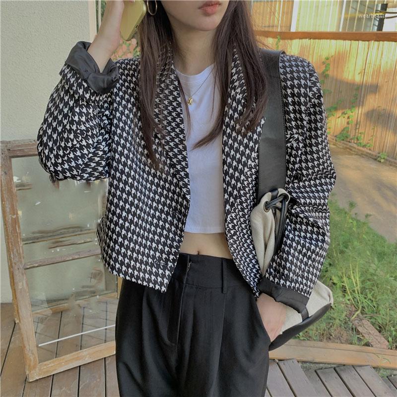 Women's Suits Spring Autumn Women's Coat Retro Hong Kong Style Houndstooth Pattern Short Suit Jacket Loose Casual Long-Sleeved Coats, Black
Women's Suits Spring Autumn Women's Coat Retro Hong Kong Style Houndstooth Pattern Short Suit Jacket Loose Casual Long-Sleeved Coats, Black