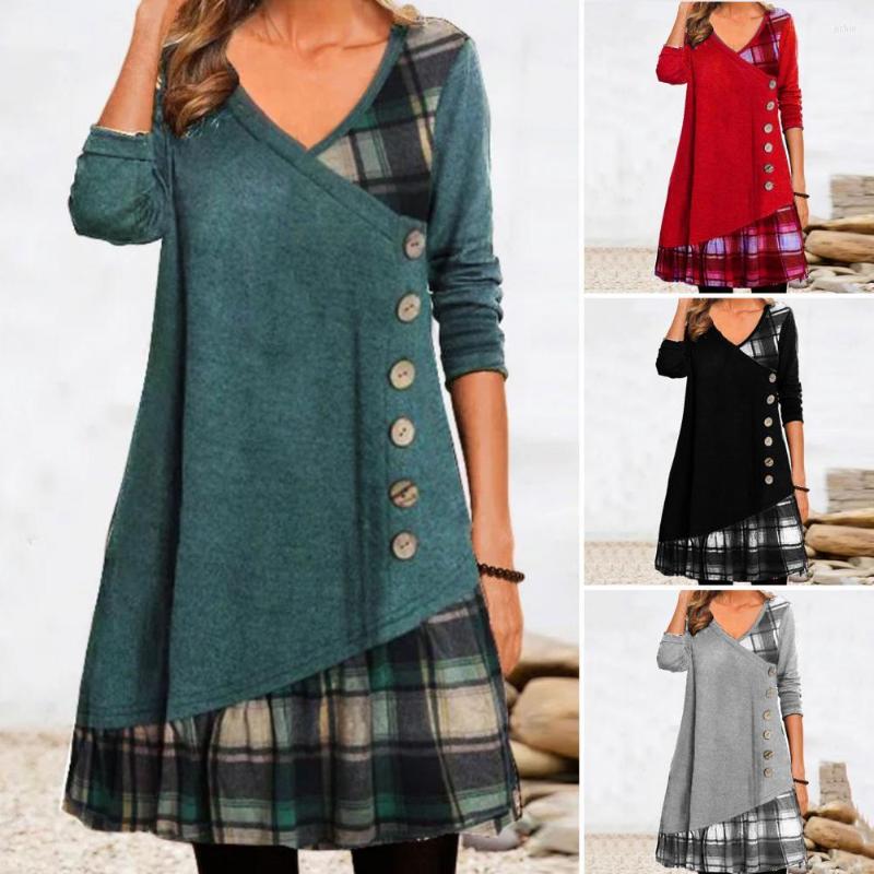 Casual Dresses Plaid Patchwork Print Loose Hem Mini Dress Button Decor Autumn V Neck Long Sleeves Dressing Up Party
Casual Dresses Plaid Patchwork Print Loose Hem Mini Dress Button Decor Autumn V Neck Long Sleeves Dressing Up Party