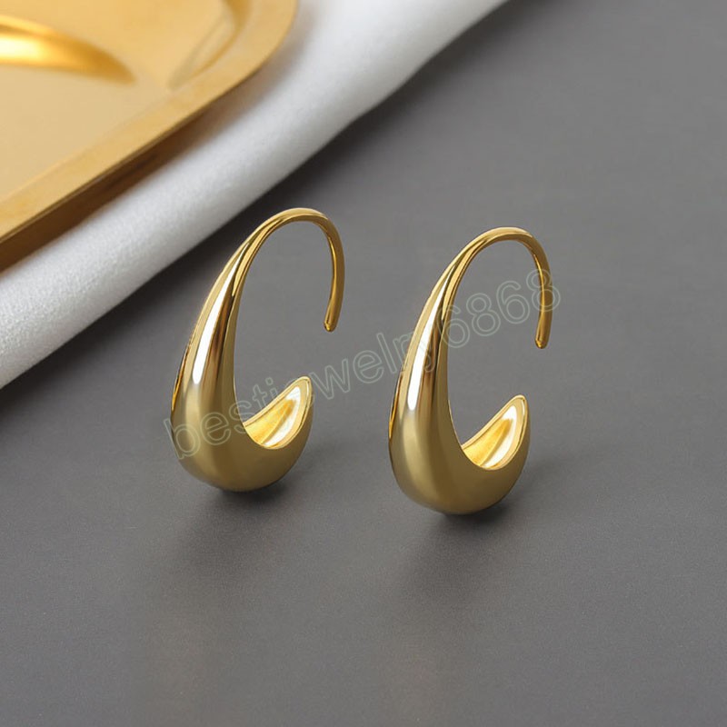 Gold Plated Chic Huggie Earrings Women Ear Hook Chunky Earrings Hoops Brass Geometric Earring Female Minimalist Jewelry