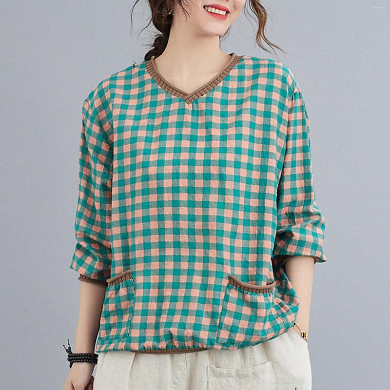 Women's Blouses EaseHut 2022 Women Loose Blouse Plaid Print Knitted V-Neck Long Sleeve Pockets Vintage Shirt Casual Tops Spring Autumn, Green
Women's Blouses EaseHut 2022 Women Loose Blouse Plaid Print Knitted V-Neck Long Sleeve Pockets Vintage Shirt Casual Tops Spring Autumn, Green