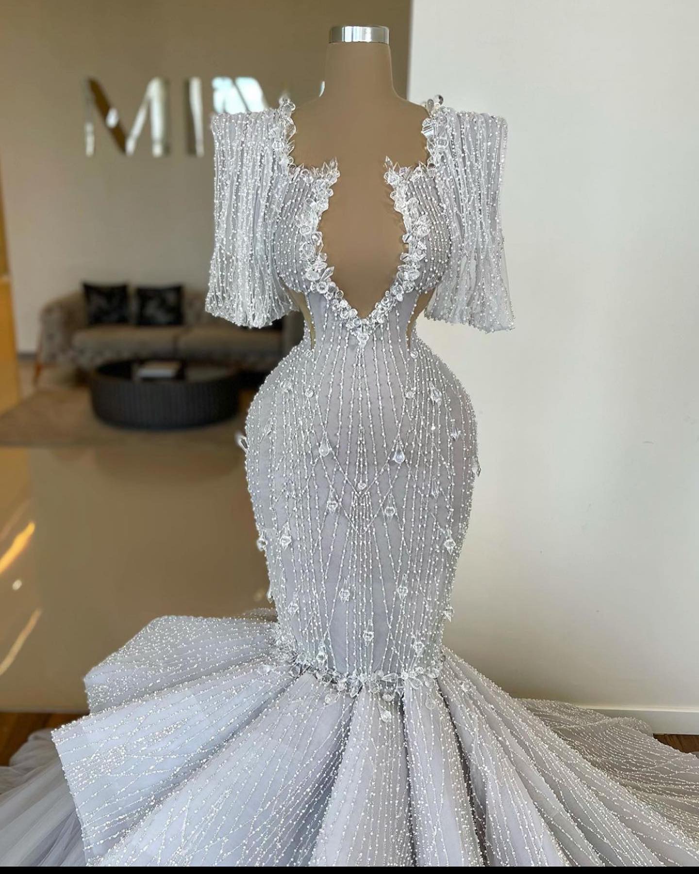 Sparkly Mermaid Wedding Dress For Bride Sequins Deep V Neck Long Sleeve Vestido De Noiva Sereia Bridal Gowns Charming