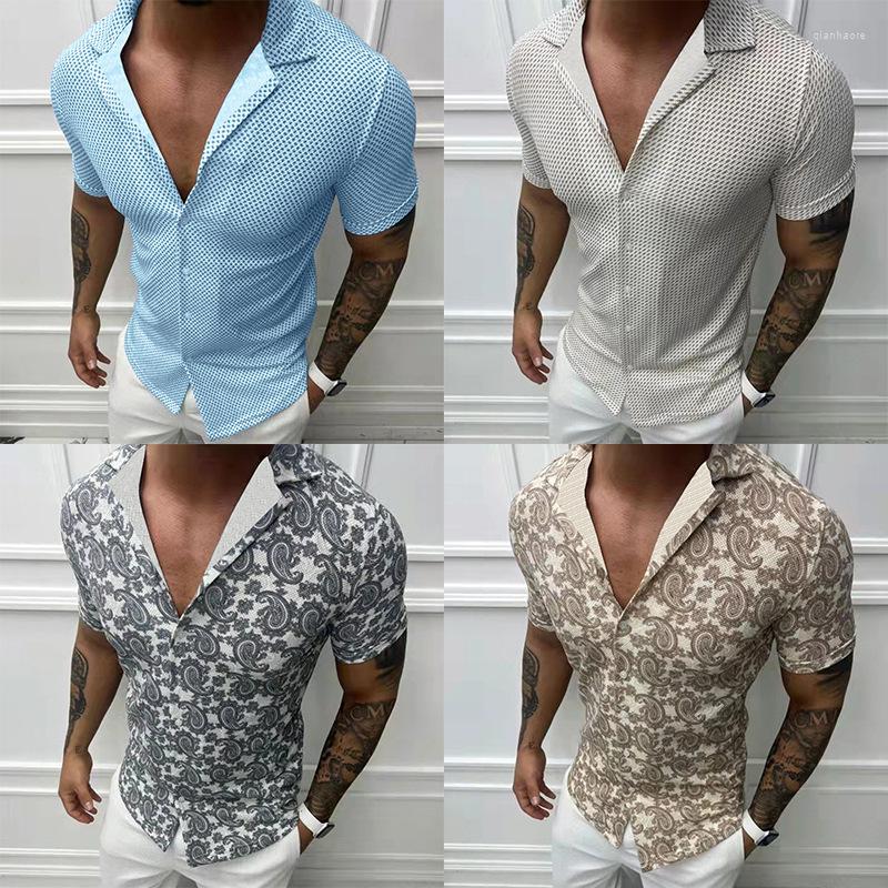 Men's Casual Shirts Summer Slim Fit Youth Shirt Cashew Flower Hawaiian Short Sleeve, Black