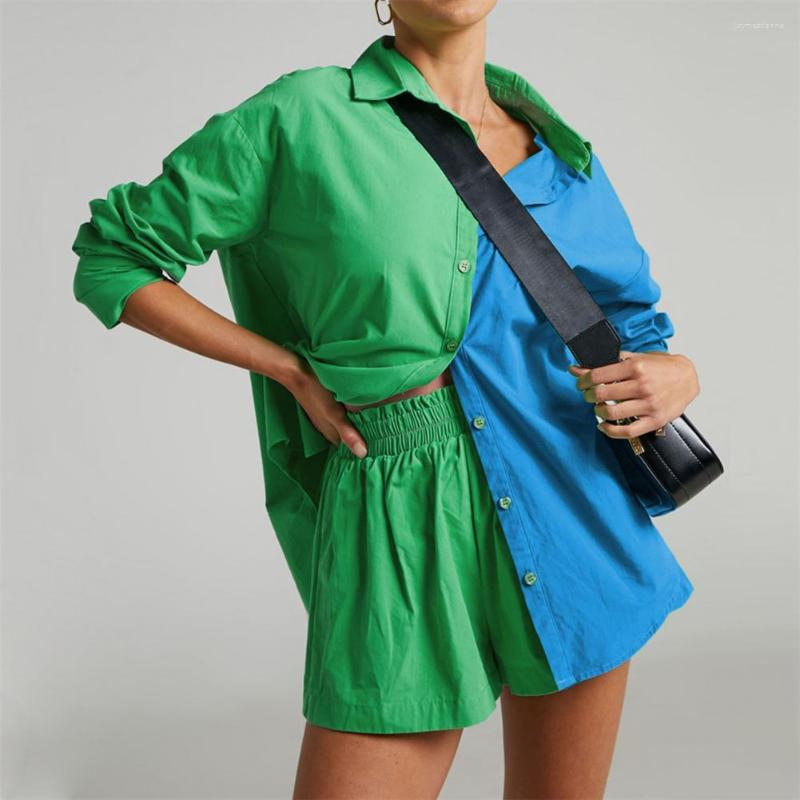 Women' Tracksuits 1 Set Office Ladies Shirt Shorts Two Piece Color Block Single Breasted Summer Long Sleeve Top And Mini Outfit For, Blue
Women' Tracksuits 1 Set Office Ladies Shirt Shorts Two Piece Color Block Single Breasted Summer Long Sleeve Top And Mini Outfit For, Blue