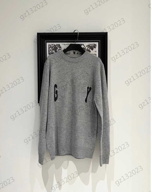 

Womens Sweaters Chest Color Contrasting Letter Embroidery Round Collar Pullover Knit Sweater Wool Blend Loose Slimming Knitwear Unisex Style Women Clothes 1970