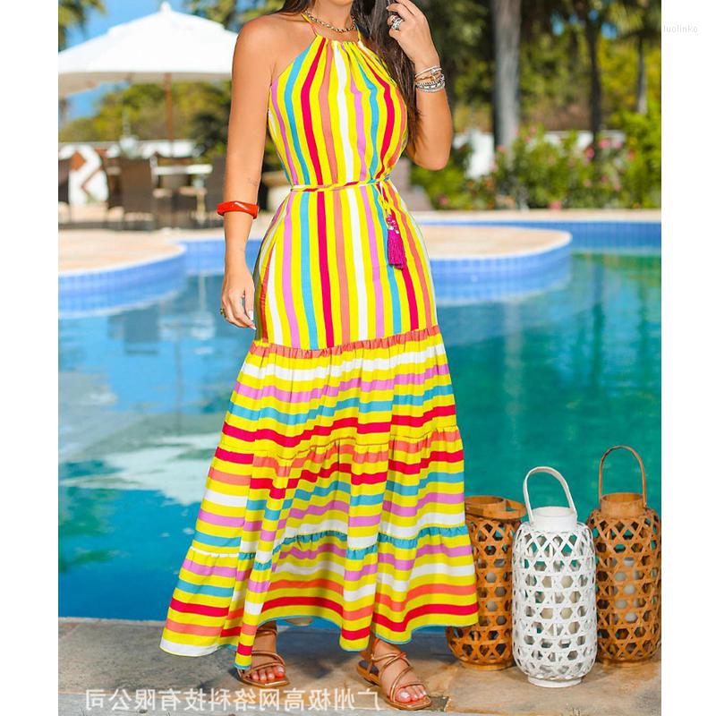 Casual Dresses Women' Dress Summer Vacation Slim High Waist Striped Sexy Round Neck Spaghetti Strap Pleated Stitching, Yellow
Casual Dresses Women' Dress Summer Vacation Slim High Waist Striped Sexy Round Neck Spaghetti Strap Pleated Stitching, Yellow