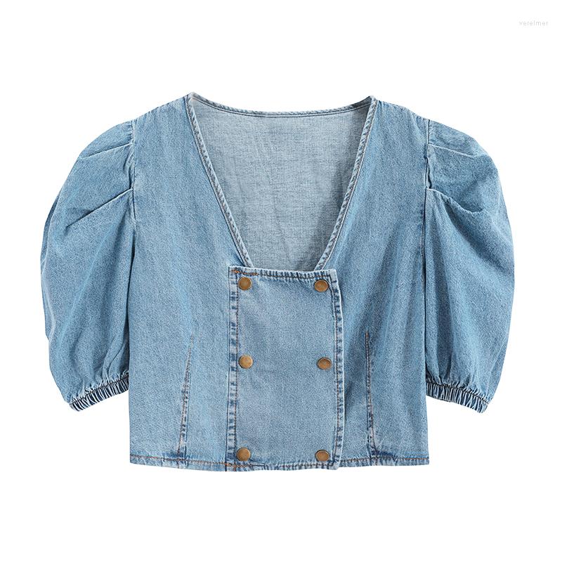 Women's Blouses PERHAPS U Women Puff Sleeve Short Shirt Blouse Summer Blue Denim Double Breasted Cropped V Neck B0628, Picture shown
Women's Blouses PERHAPS U Women Puff Sleeve Short Shirt Blouse Summer Blue Denim Double Breasted Cropped V Neck B0628, Picture shown