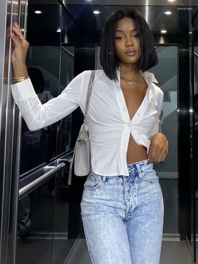 Women' Blouses YLJHQX 2022 Fashion Women Sexy White Shirt Long Sleeve V Neck Chest Pleated Design Single-breasted Slim Fit Ladies
Women' Blouses YLJHQX 2022 Fashion Women Sexy White Shirt Long Sleeve V Neck Chest Pleated Design Single-breasted Slim Fit Ladies