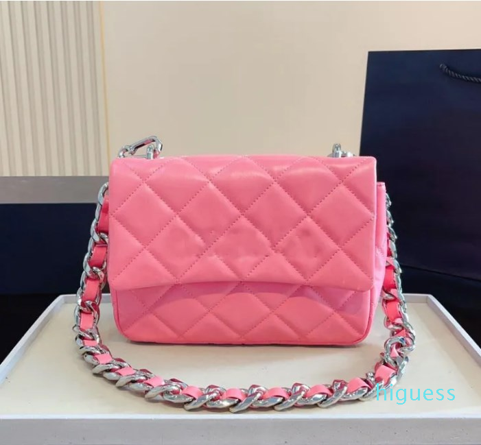 Designer Ladies crossbody Bag Single shoulder Vintage with silver hardware thick chain and Letter logo large capacity 21cm
