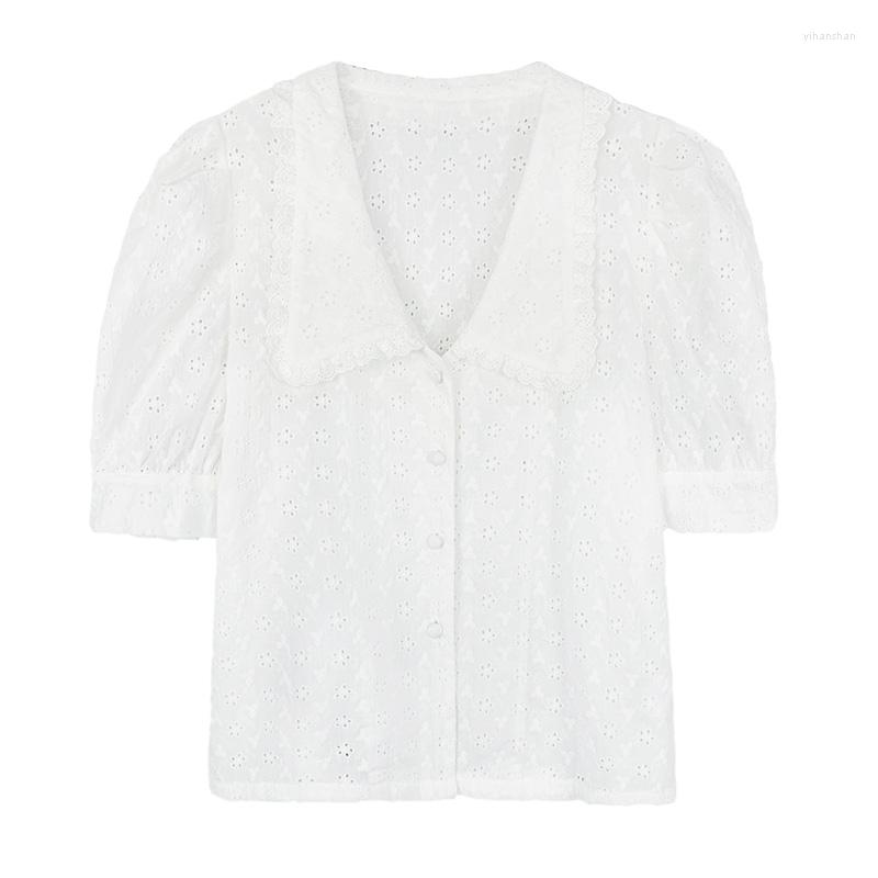 Women's Blouses PERHAPS U Women Shirt Solid Short Sleeve Puff Summer Turn Down Collar White Lace Embroidery Elegant B0604, Picture shown 
Women's Blouses PERHAPS U Women Shirt Solid Short Sleeve Puff Summer Turn Down Collar White Lace Embroidery Elegant B0604, Picture shown