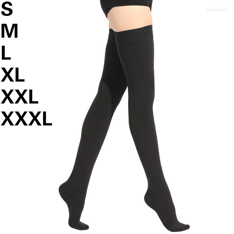 

Women Socks S M L XL XXL XXXL 23-32mmHg Men And Woman Thigh High Compression Stockings For Varicose Veins Skin Tone Black, Black-open toe