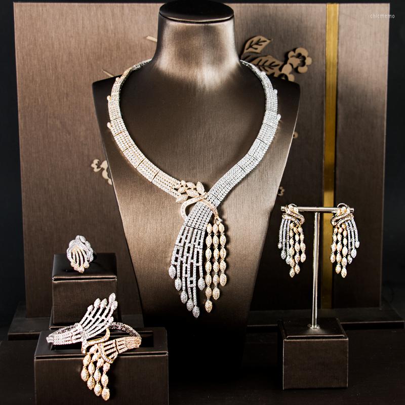 Necklace Earrings Set Dazz Fashion Luxury 4PCS Flower Nigeria Shiny Full Cubic Zircon Gold Wedding Dubai Bridal Jewelry Gifts 2022, Picture shown
Necklace Earrings Set Dazz Fashion Luxury 4PCS Flower Nigeria Shiny Full Cubic Zircon Gold Wedding Dubai Bridal Jewelry Gifts 2022, Picture shown