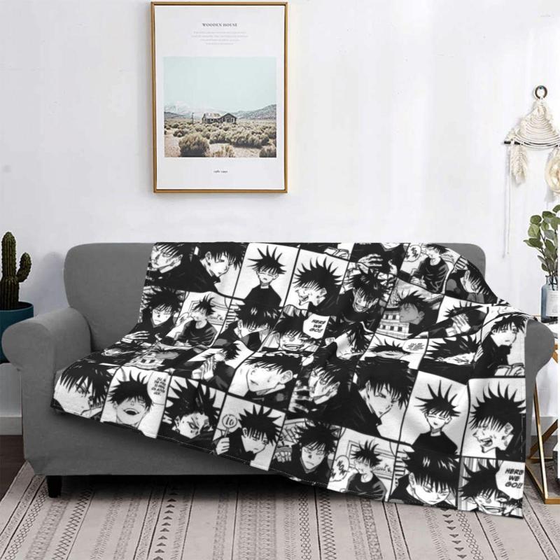 Blankets Fushiguro Megumi Manga Collage Blanket Fleece Jujutsu Kaisen Anime Lightweight Thin Throw For Airplane Travel Bed Rug